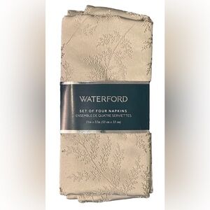 NWT WATERFORD DINNER NAPKINS SET OF 4 LINEN TAUPE 3D BRANCHES TABLE LUXURY 21 SQ